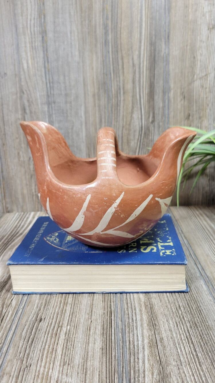 Vintage San Juan Pueblo Pottery Basket Water Vessel Southwestern Folk Art 7.5"